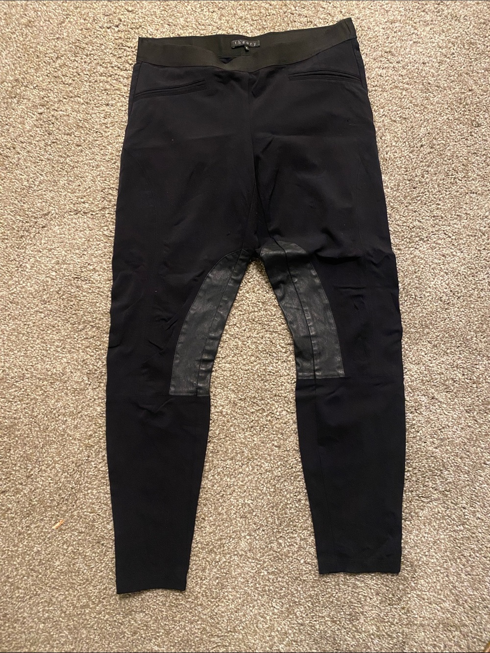 Theory Black Leggings with Elastic Waistband and Knee Panels